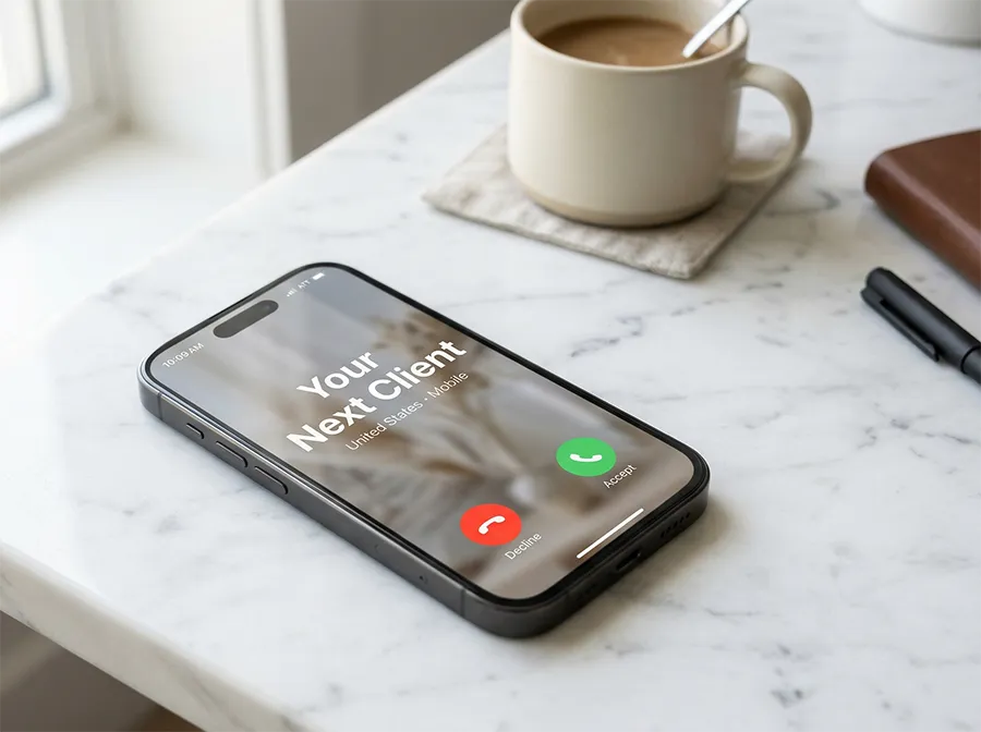 iPhone showing incoming call from Your Next Client