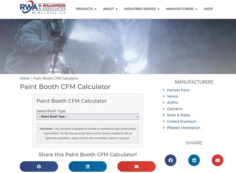 Paint Booth CFM Calculator on WeSellFans.com
