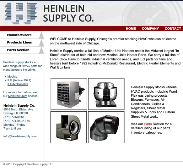 Heinlein Supply old website before redesign