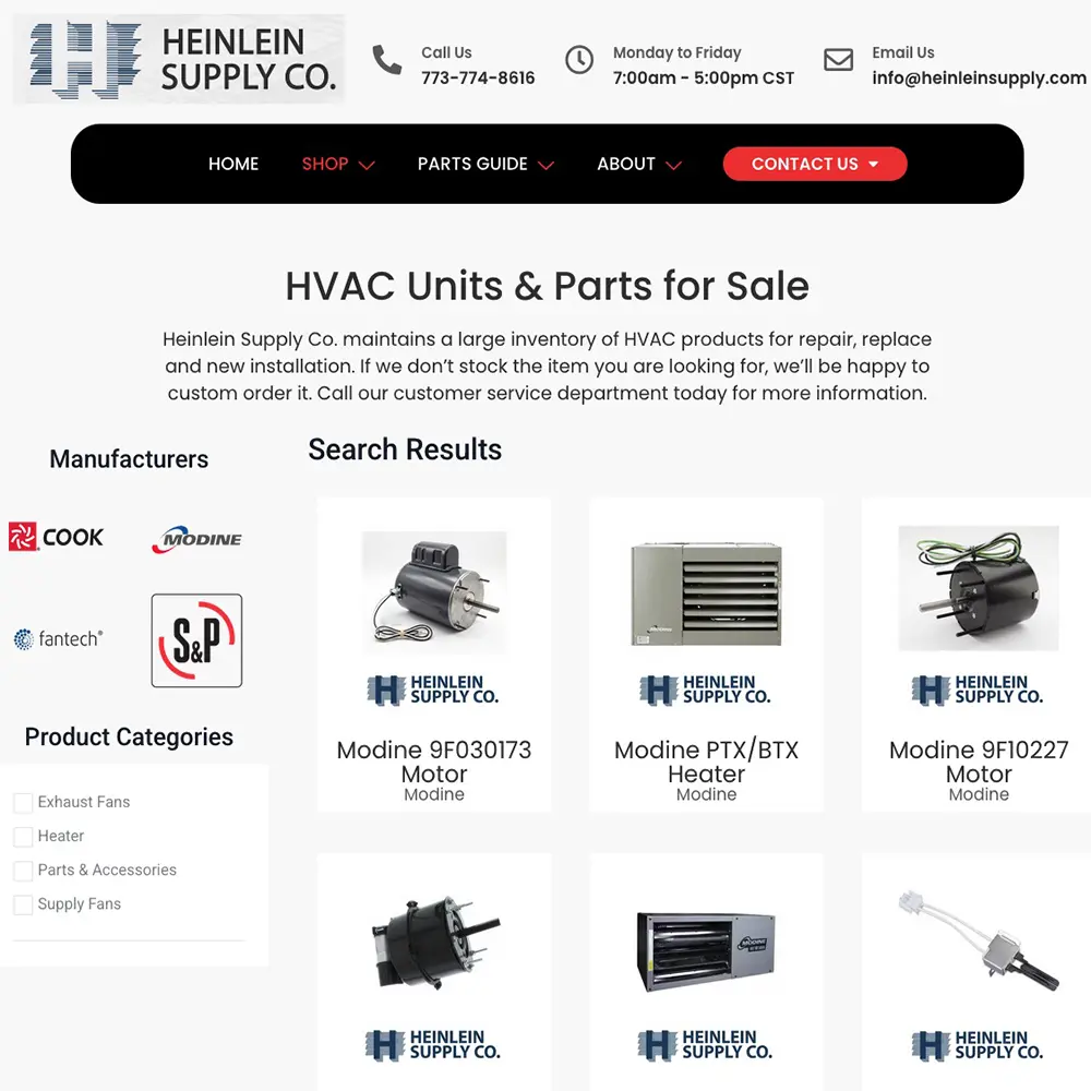 Heinlein Supply new website after redesign